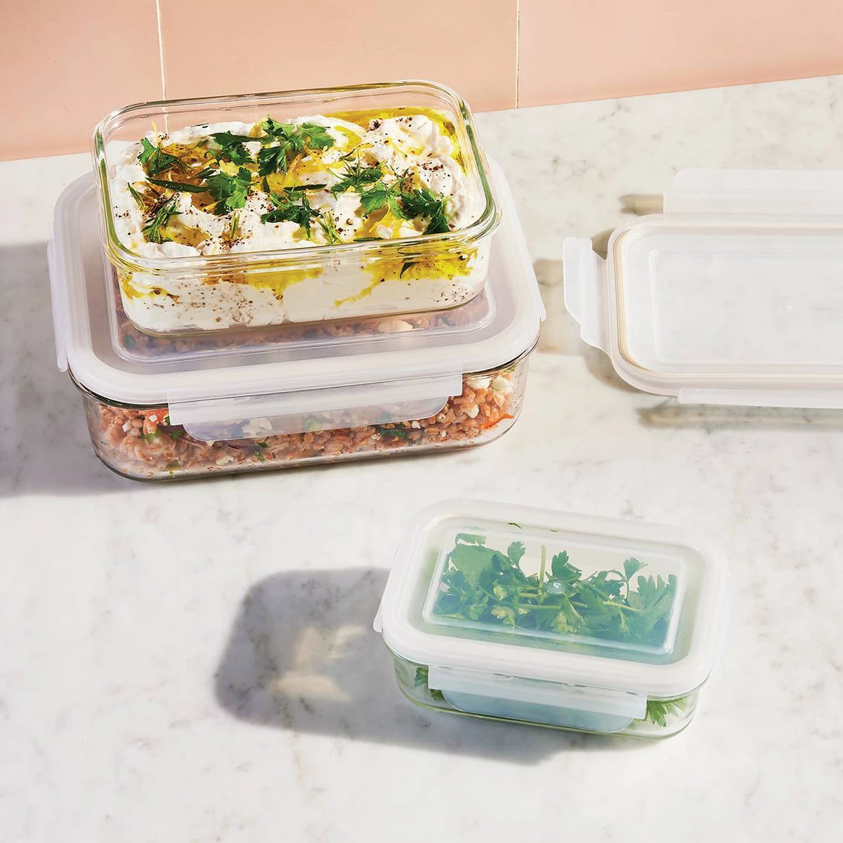 Food Storage Containers Set - 6 szt. (Zestaw 3 szt.) Szklane