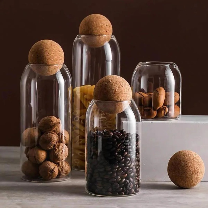 Food Storage Jar Set - Szklane słoiki do przechowywania z korkowym