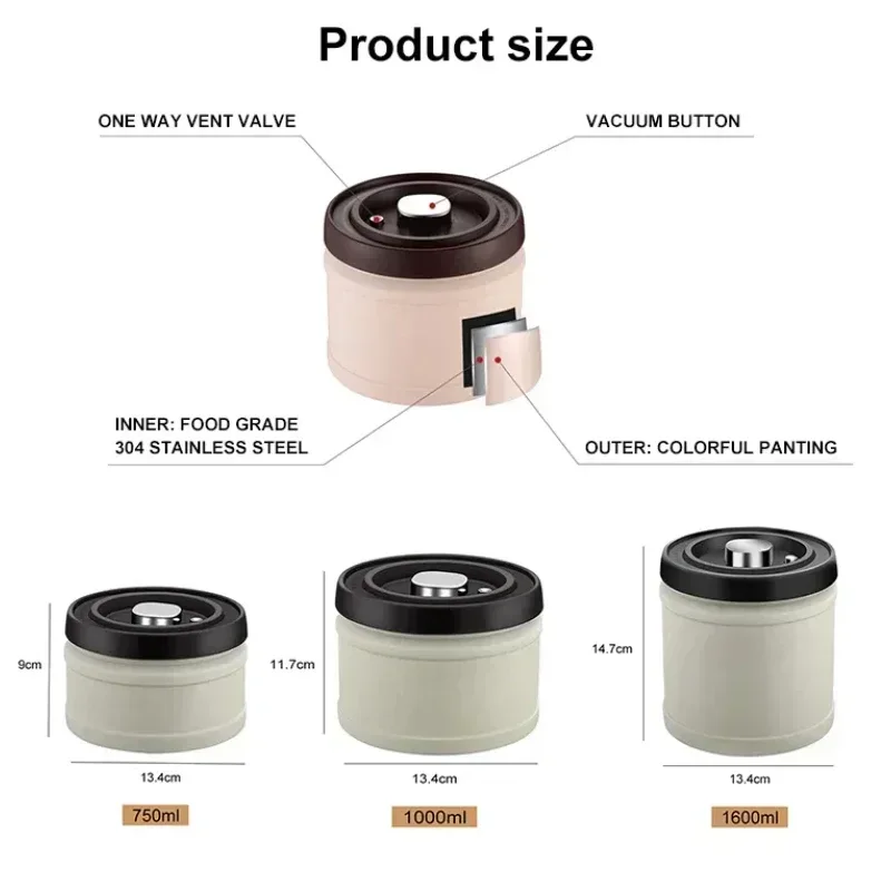 Food Storage Vacuum Containers - Pojemnik na kawę ze stali nierdzewnej