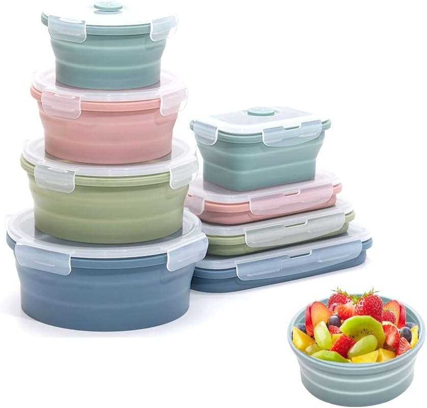 Food Storage Jar Set - клапанный набор складных силиконовых контейнеров для