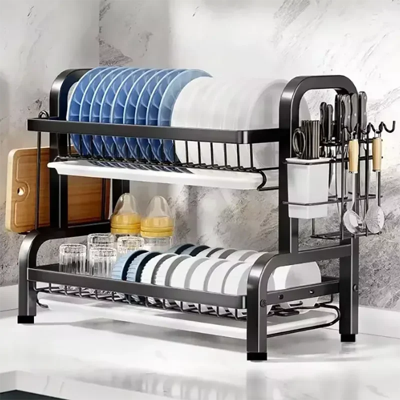 Food Storage Organiser - Kompaktowy 2-poziomowy ociekacz na naczynia ze