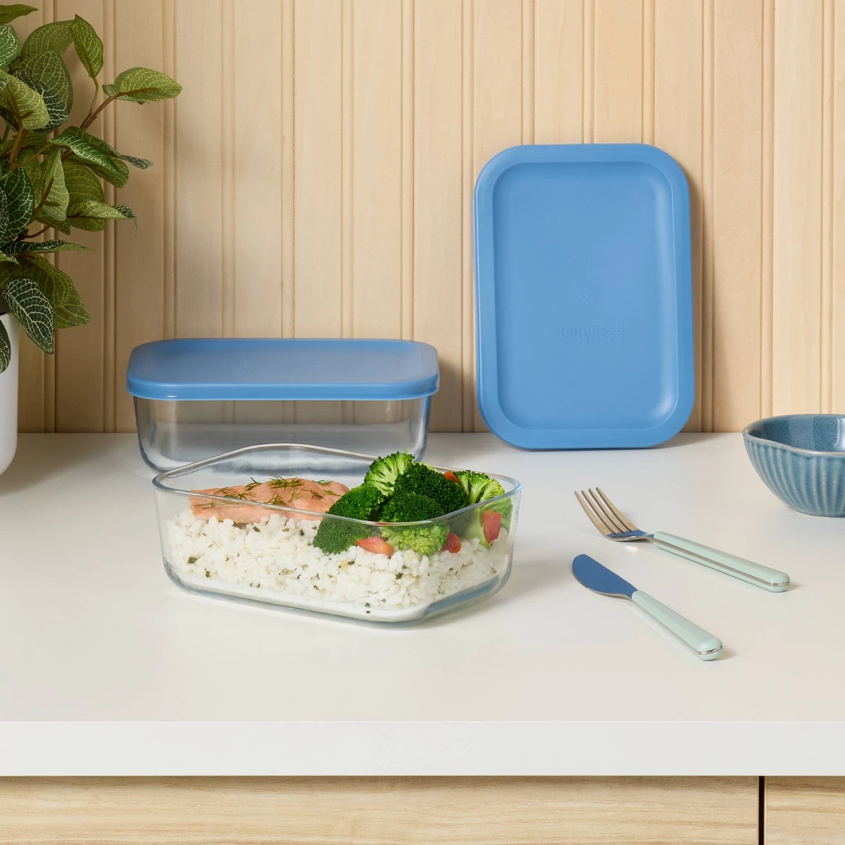 Food Storage Essentials - 4-częściowy (zestaw 2 sztuk) prostokątny szklany