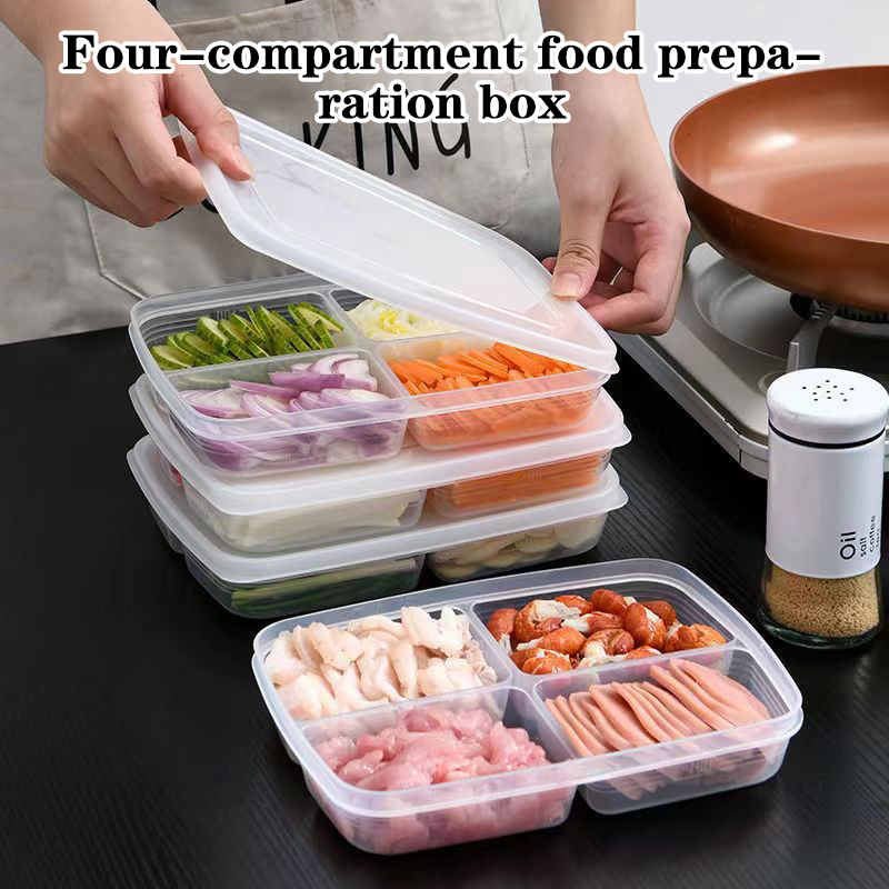 Food Storage Box Plastic - Nowy【4-przegródkowy plastikowy pojemnik do przechowywania, przenośny