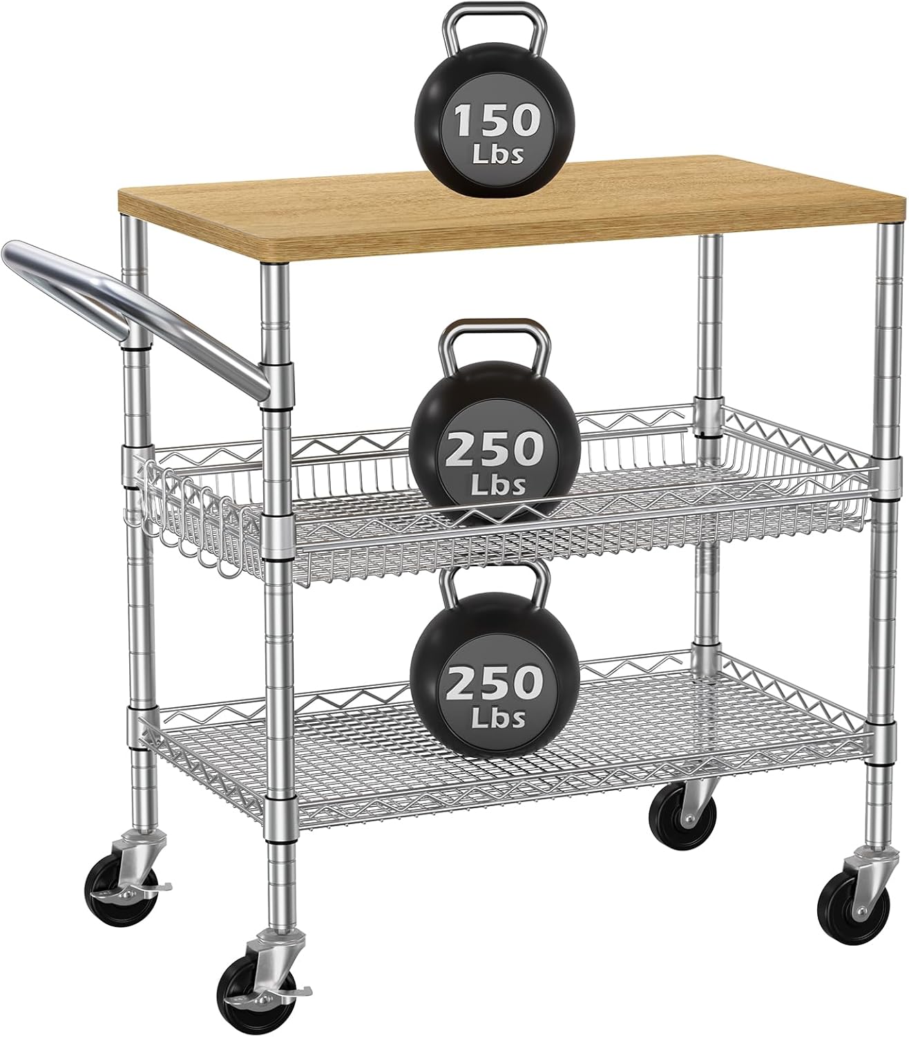 Food Storage On Wheels - Trzypoziomowy wózek kuchenny na kółkach, wózek
