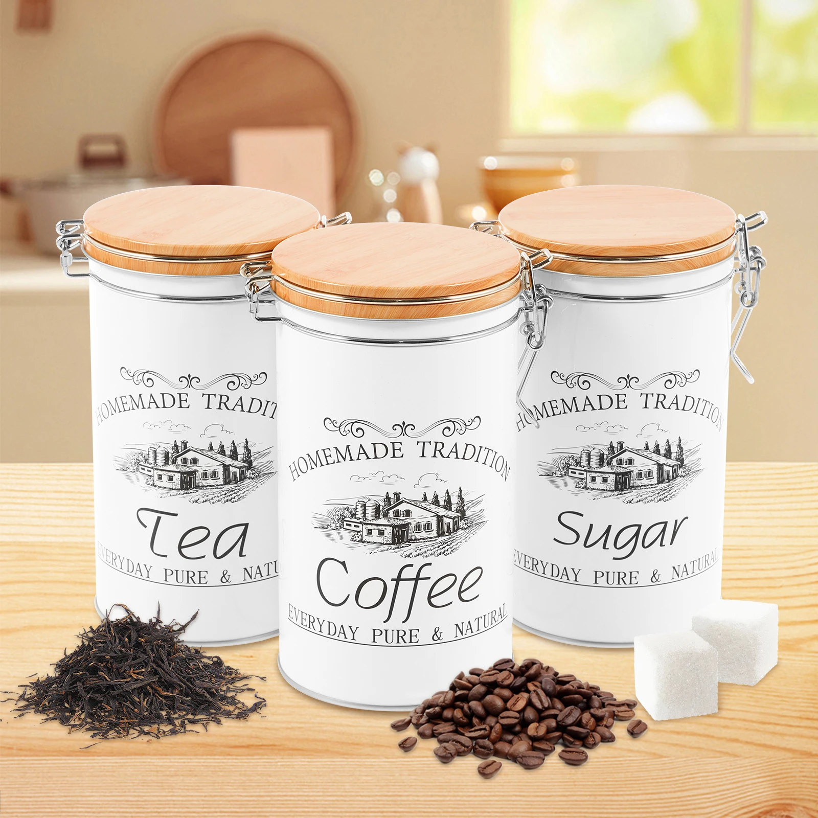 Food Storage Jar Set - 3 szt./zestaw Metalowe pojemniki na herbatę,