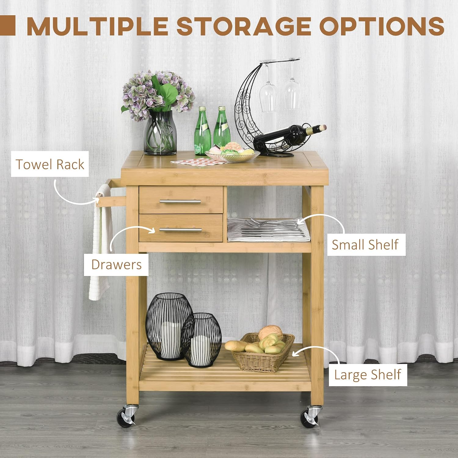 Wózek kuchenny z bambusa na kó – Food Storage On Wheels recenzja i cena